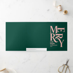 Groen en Roze  Vrolijk Kerstfeest Multi Photo Drieluik Wenskaart