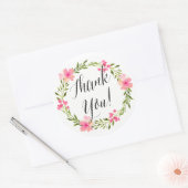 Groen en Roze Waterverf Bloemen Dank u Sticker (Envelop)