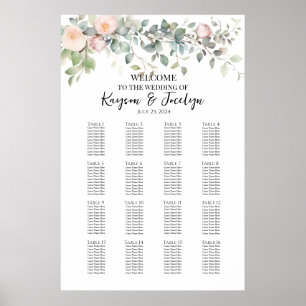 Groen en rozen bruiloft zitplaatsen grafiek 16 taf poster