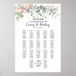 Groen en rozen bruiloft zitplaatsen grafiek 17 taf poster