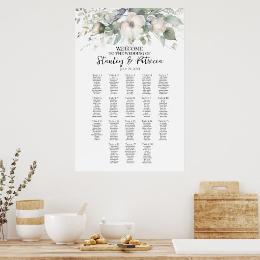 Groen en rozen bruiloft zitplaatsen grafiek 18 taf poster (Keuken)