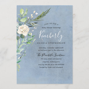 Groen en Stoffelijk Blauw Elegant Baby shower Kaart