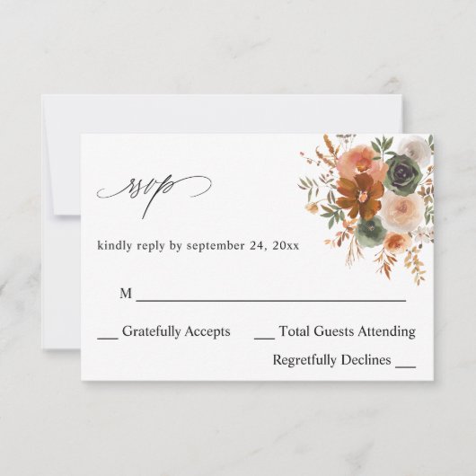 Groen en Terra Cotta Floral no Meal RSVP (Voorkant)