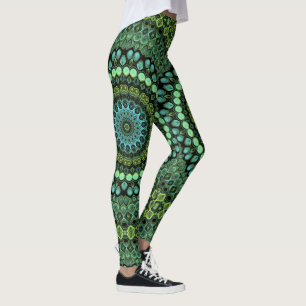 Groen en Turkoois Kaleidoscoop Mandala Patroon Leggings