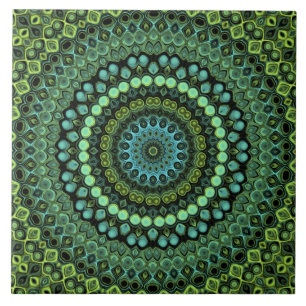 Groen en Turquoise Kaleidoscoop Mandala Patroon Tegeltje