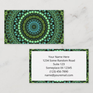 Groen en Turquoise Kaleidoscoop Mandala Patroon Visitekaartje
