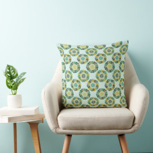 Groen en Turquoise Moderne Geometrische Bloempatro Kussen
