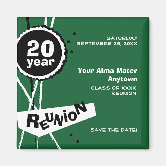 Groen en Wit 20 Jaar Klasse Reunion Magnet Magneet (Voorkant)