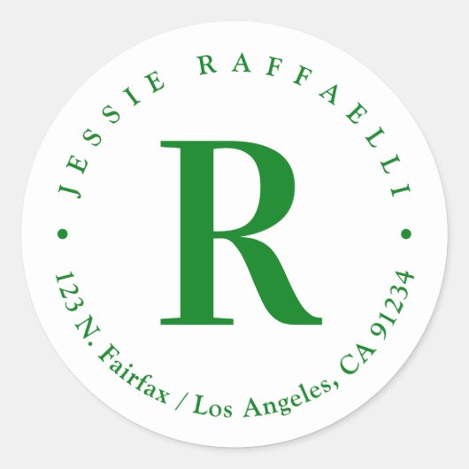 Groen en wit 2 | Retouradres Monogram Ronde Sticker (Voorkant)