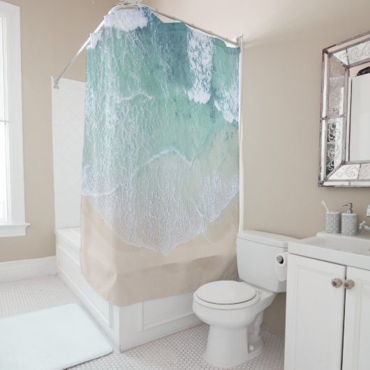 Groen en wit aanloopzand en zeeschildpad douchegordijn (In situ)