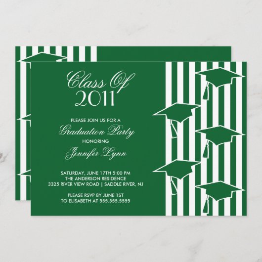 Groen en wit Afstudeerder Petten Afstuderen Uitnod Kaart (Voorkant / Achterkant)