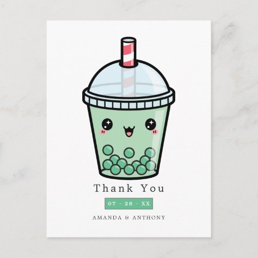 Groen en wit aquarel bloemachtig trouwbedankt briefkaart (Voorkant)