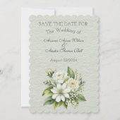 Groen en Wit Bloemen Bruiloft Boeket Save The Date (Voorkant)
