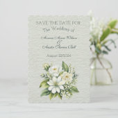 Groen en Wit Bloemen Bruiloft Boeket Save The Date (Staand voorkant)