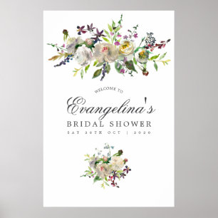 Groen en wit bloemig bruiloftsfeest welkom poster