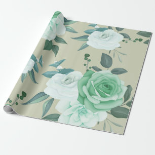 Groen en wit Bloemmotief Cadeaupapier