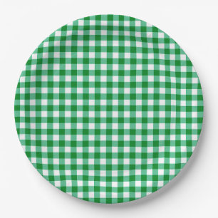 Groen en wit buffelruitjes BBQ-huwelijksaanzoek Papieren Bordje