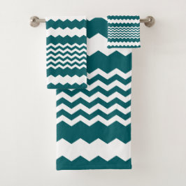 Groen en Wit Chevron Design - Handdoekset Bad Handdoek