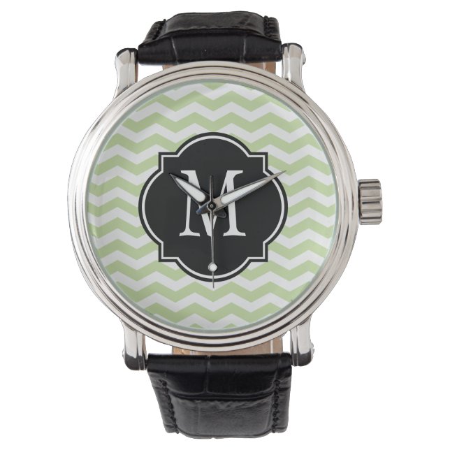Groen en wit Chevron Pattern Horloge (Voorkant)