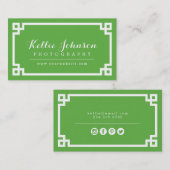 Groen en Wit Chique Griekse Key Border Visitekaartje (Voorkant / Achterkant)