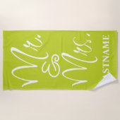 Groen en Wit Custom Mr en Mrs. Strandlaken (Voorkant)