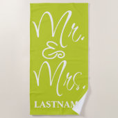 Groen en Wit Custom Mr en Mrs. Strandlaken (Voorkant)