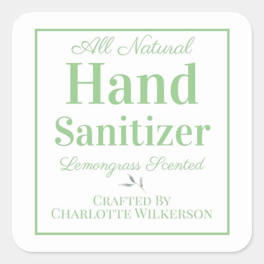 Groen en Wit Custom Zelfgemaakte Hand Sanitizer Vierkante Sticker (Voorkant)