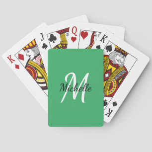 Groen en wit Eenvoudig monogram Klassieke weergave Pokerkaarten