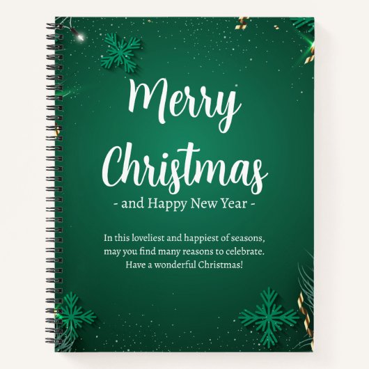Groen en Wit Eenvoudige Kerstdag 8,5"x 11" Notitieboek (Voorkant)