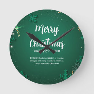 Groen en Wit Eenvoudige Kerstdag 8"Acryl Ronde Klok