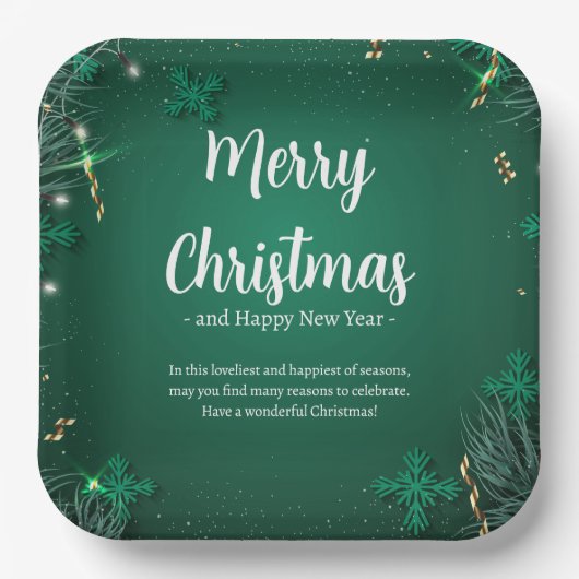 Groen en Wit Eenvoudige Kerstdag 9"Vierkant Papieren Bordje (Voorkant)