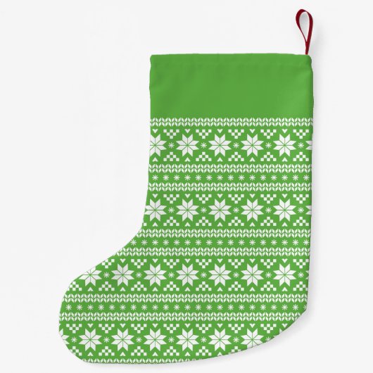 Groen en Wit Fair Isle Monogram Kleine Kerstsok (Achterkant)