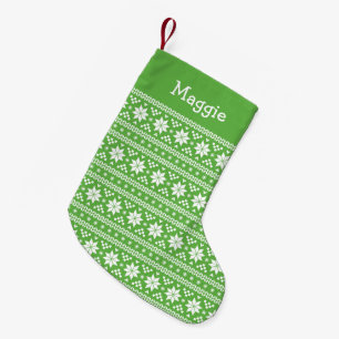 Groen en Wit Fair Isle Monogram Kleine Kerstsok