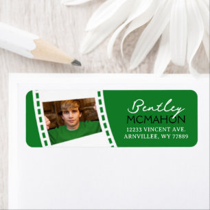 Groen en Wit Filmstrip Foto Retouradres Etiket