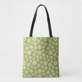 Groen en wit Floral Daisy Pattern Draagtas (Voorkant)