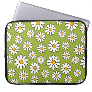 Groen en wit Floral Daisy Pattern Laptop Sleeve