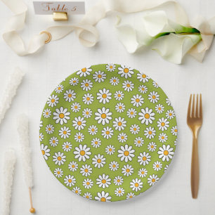 Groen en wit Floral Daisy Pattern Papieren Bordje