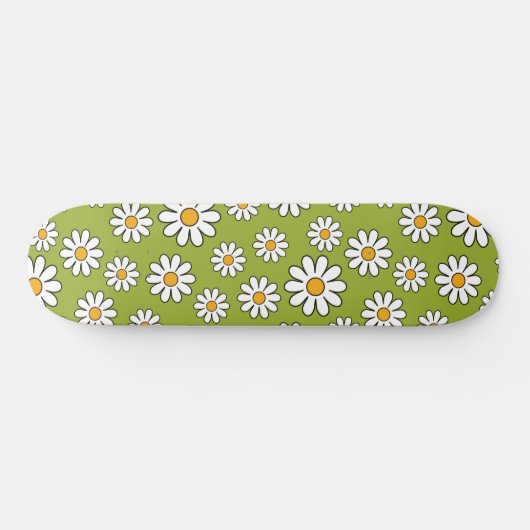 Groen en wit Floral Daisy Pattern Skateboard (Horizontaal)