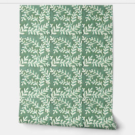 Groen en wit gebladerte behang