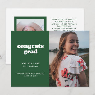 Groen en Wit Gefeliciteerd Afstudeerder Twee Foto Aankondiging