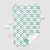 Groen en Wit Geometrisch Patroon Monogram Golfhanddoek (Insitu)