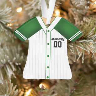 Groen en wit gepersonaliseerd Baseball Jersey Ornament