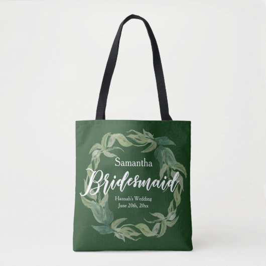 Groen en Wit Gepersonaliseerd Bruidsmeisje Boho Tote Bag (Voorkant)