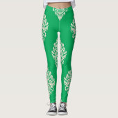 Groen en wit gestreepte leggings wit en groen (Voorkant)