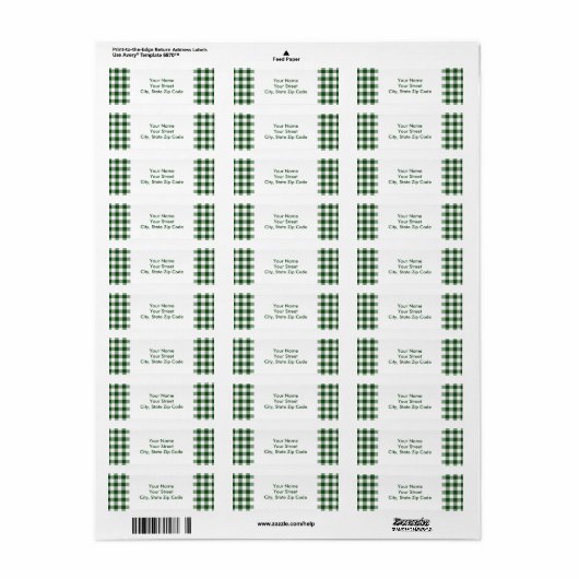 Groen en Wit Gingham Patroon adreslabel Etiket (Full Sheet)