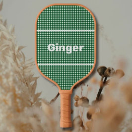 Groen en Wit Gingham Patroon Modern Monogram Pickleball Paddle
