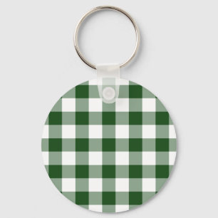 Groen en wit Gingham Patroon Sleutelhanger
