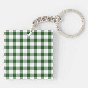 Groen en wit Gingham Patroon Sleutelhanger