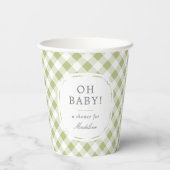 Groen en Wit Gingham Pattern Oh Baby shower Papieren Bekers (Achterkant)