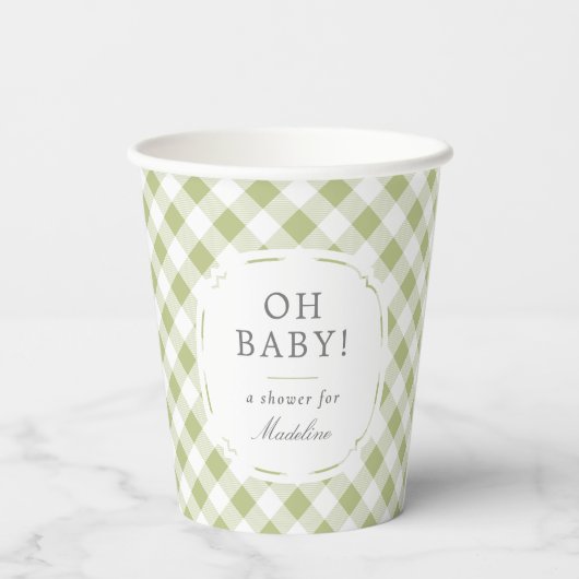 Groen en Wit Gingham Pattern Oh Baby shower Papieren Bekers (Achterkant)